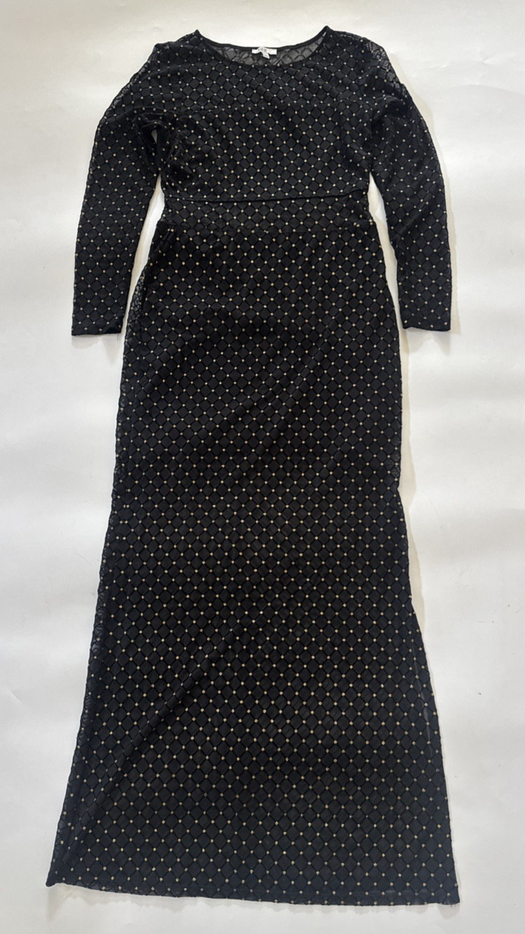 AUW Long Formal Dress Sheer Long Sleeve Homecoming Prom Size Large Lattice